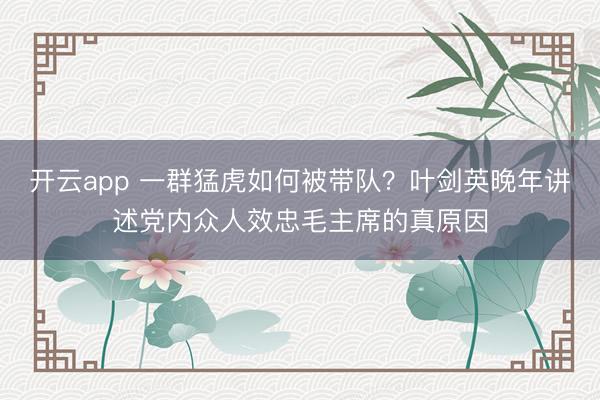 开云app 一群猛虎如何被带队？叶剑英晚年讲述党内众人效忠毛主席的真原因