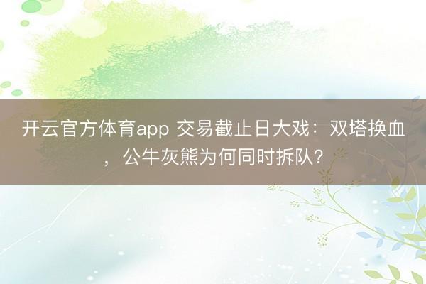 开云官方体育app 交易截止日大戏：双塔换血，公牛灰熊为何同时拆队？