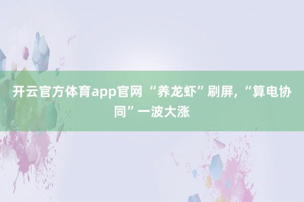 开云官方体育app官网 “养龙虾”刷屏， “算电协同”一波大涨