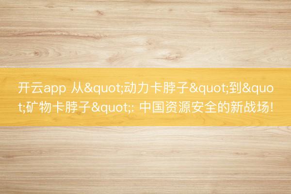 开云app 从"动力卡脖子"到"矿物卡脖子": 中国资源安全的新战场!