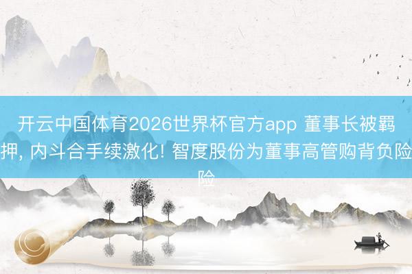 开云中国体育2026世界杯官方app 董事长被羁押， 内斗合手续激化! 智度股份为董事高管购背负险